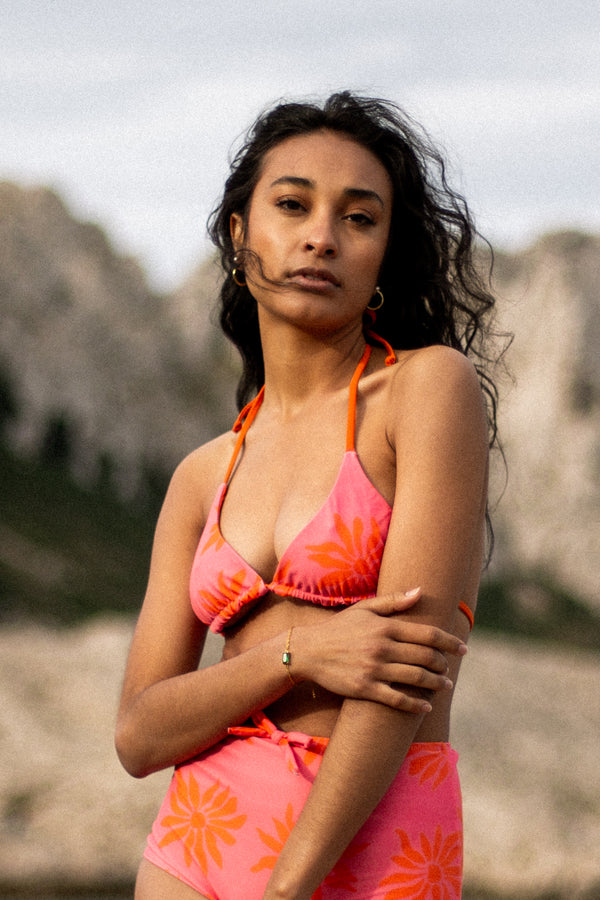 Haut de maillot de bain - triangle réversible Caribbean et orange